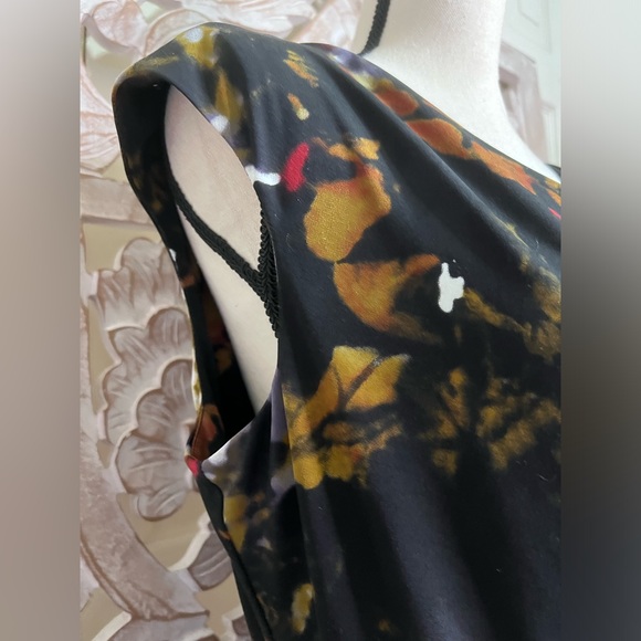 Calvin Klein Front Scoop Abstract Dark Print Dress W Belt Sz 10 - Picture 4 of 6